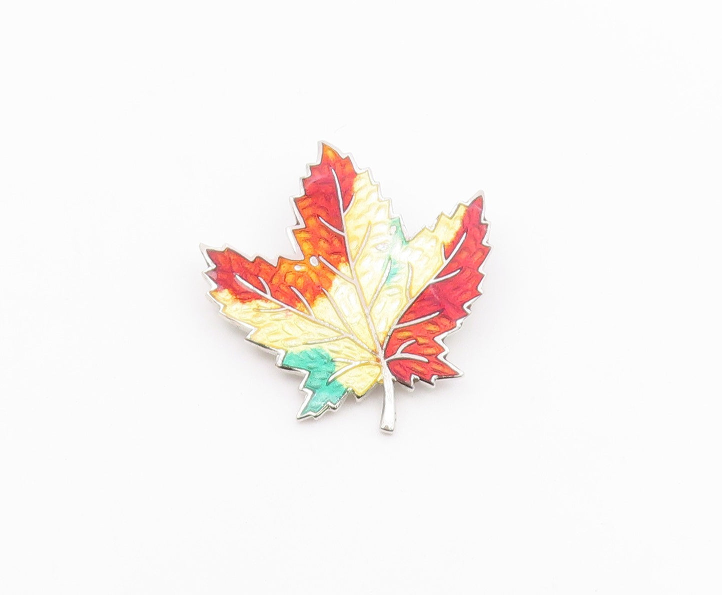 925 Sterling Silver  Vintage Enamel Coated Autumn Leaf Brooch Pin  BP4207