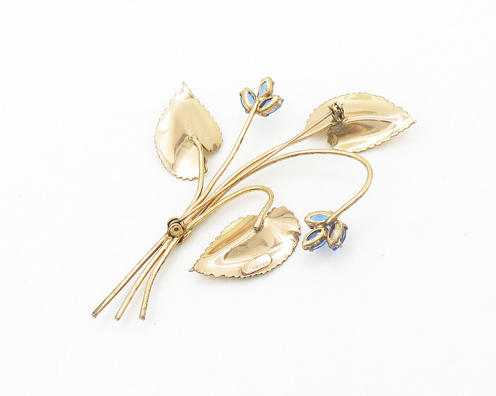 925 Sterling Silver  Vintage Blue Topaz Shiny Flower Bunch Brooch Pin  BP7480