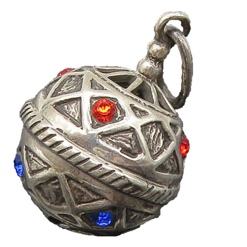 925 Sterling Silver  Vintage Red & Blue Topaz Hollow Sphere Pendant  PT18340