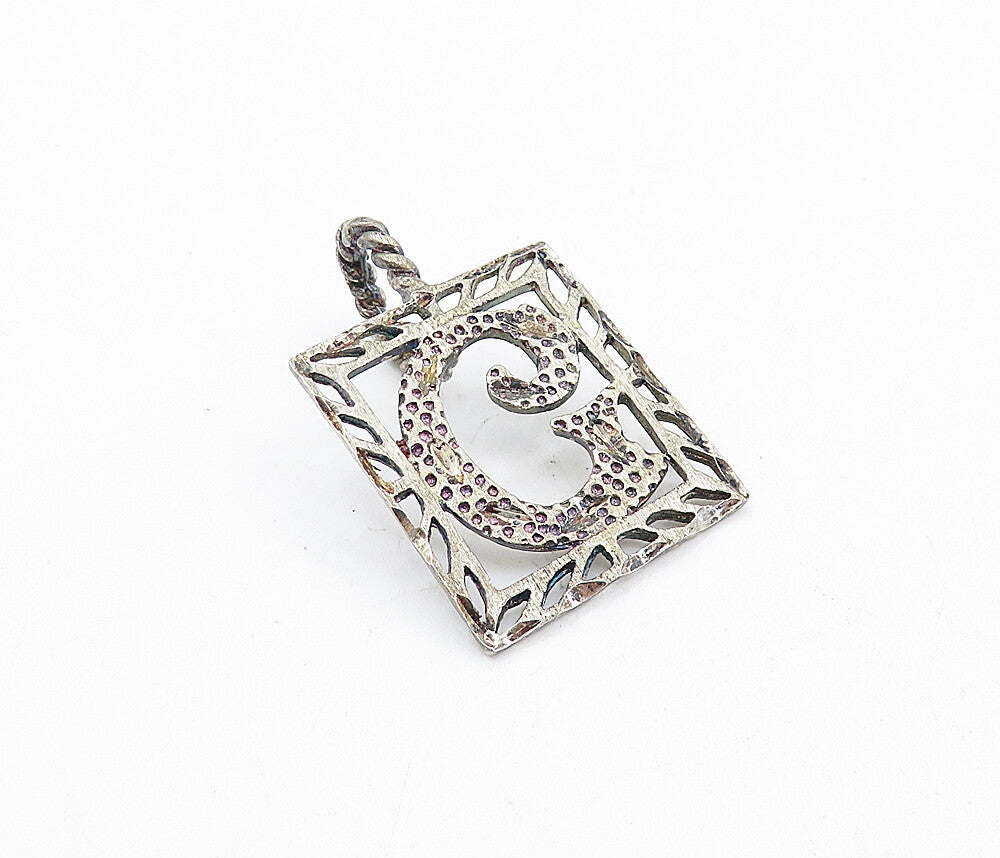 925 Sterling Silver  Vintage Dark Tone Diamond Cut G Initial Pendant  PT4780