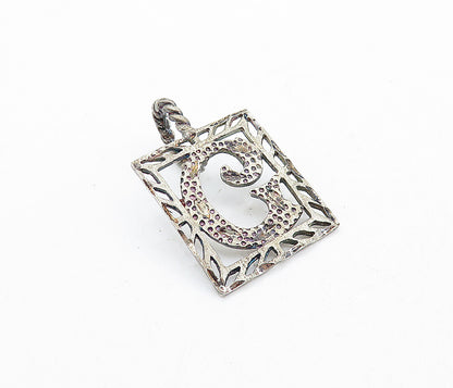 925 Sterling Silver  Vintage Dark Tone Diamond Cut G Initial Pendant  PT4780