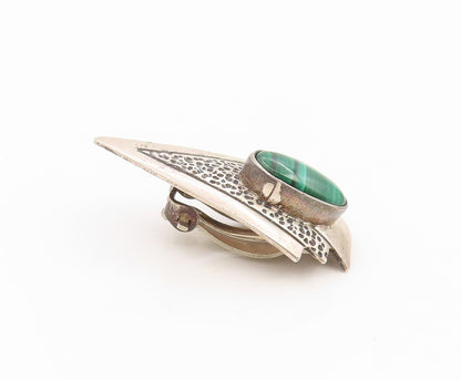 925 Sterling Silver Vintage Earrings MJ NAVAJO Classic Malachite Clip On EG14348