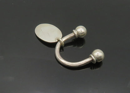 925 Sterling Silver  Vintage Shiny Oval Tag U Shape Key Ring  TR2762