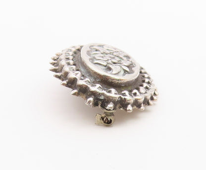 925 Sterling Silver  Vintage Shiny Floral Patterned Dome Brooch Pin  BP3637