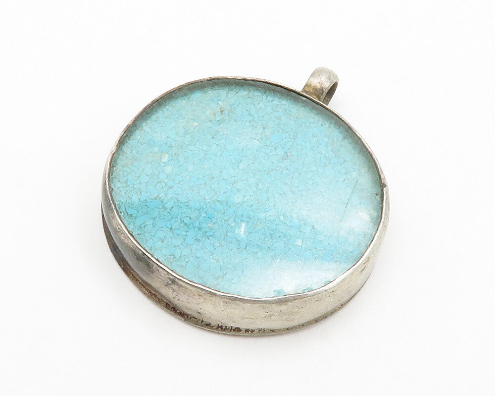 925 Sterling Silver  Vintage Turquoise Knot Design Round Drop Pendant  PT10528