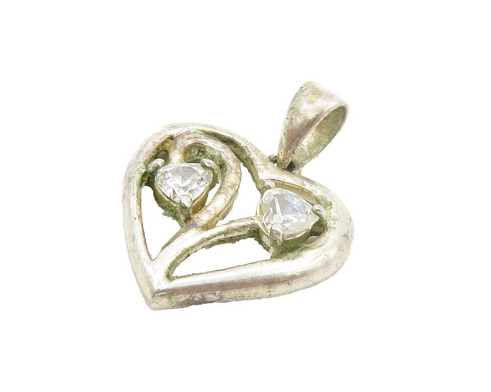 925 Sterling Silver  Vintage Cubic Zirconia Floral Love Heart Pendant  PT10757