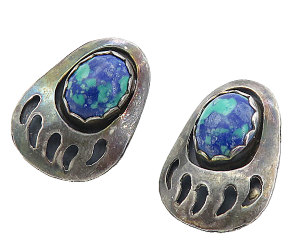 SENSA EUSTACE ZUNI 925 Silver  Vintage Azurite Bear Claw Drop Earrings  EG4039
