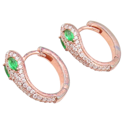 925 Sterling Silver Vintage Earrings Gold Plated Emerald & CZ Snake Hoop EG14517
