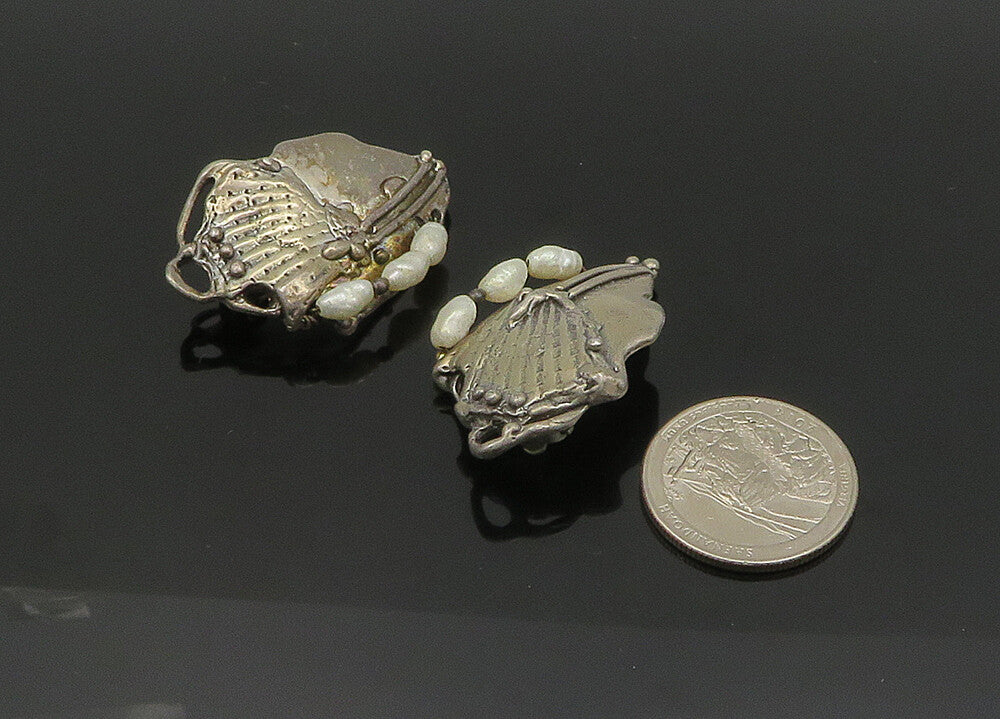 925 Silver  Vintage Baroque Pearls Modernist Non Pierce Earrings  EG10390