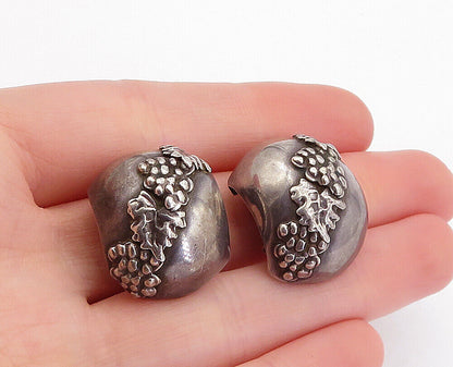 925 Sterling Silver  Vintage Oxidized Grape Vine Non Pierce Earrings  EG2344