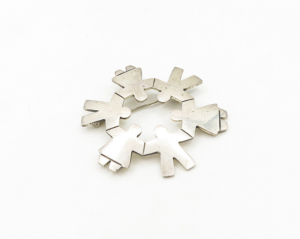 925 Sterling Silver  Vintage Shiny Holding Hands Unity Brooch Pin  BP7542