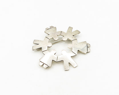 925 Sterling Silver  Vintage Shiny Holding Hands Unity Brooch Pin  BP7542