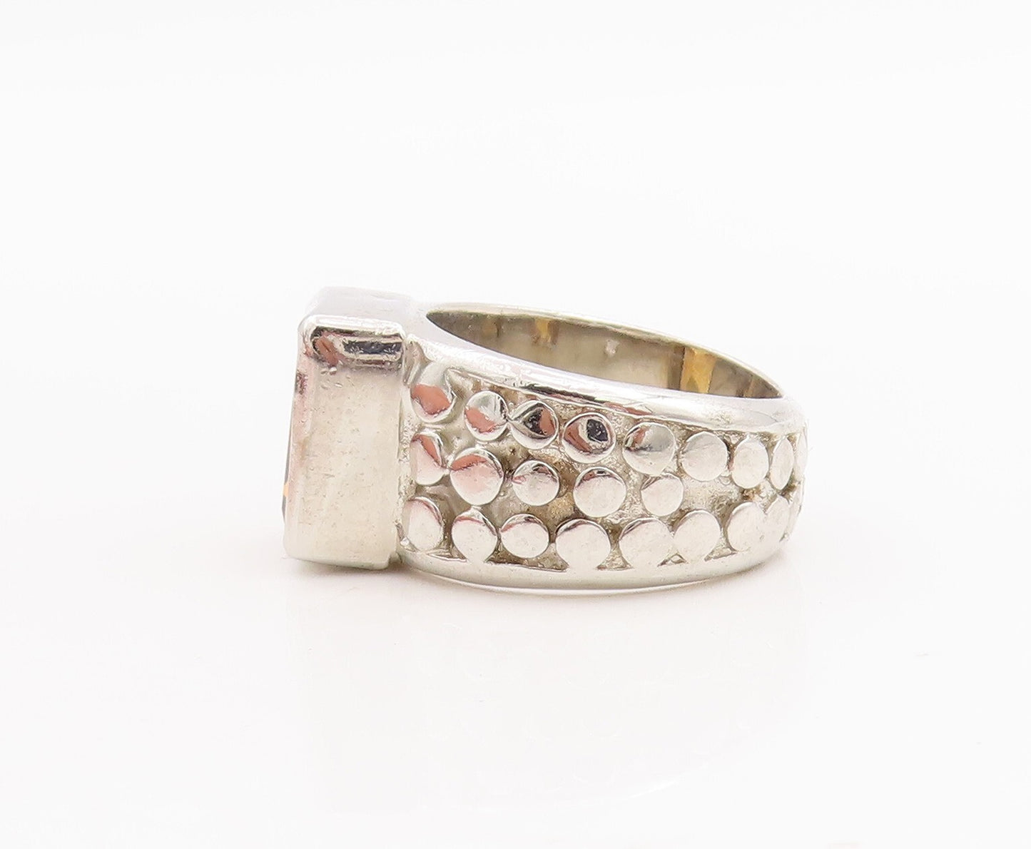 925 Sterling Silver Vintage Ring Beaded Shank Inlay Citrine  Sz 6  RG28683