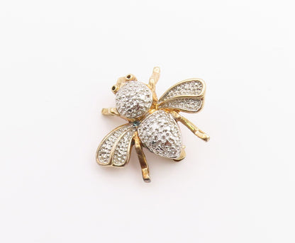 925 Sterling Silver Vintage Brooch Gold Plated CZ Honey Bee  BP11702