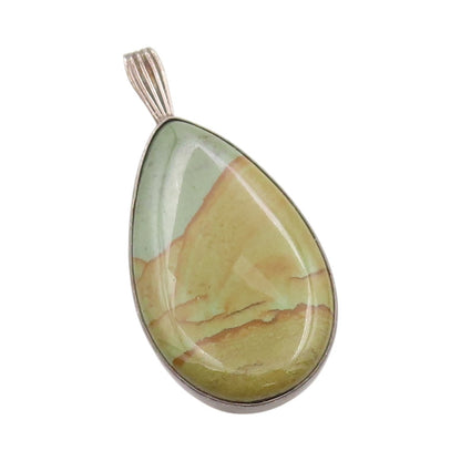925 Sterling Silver Vintage Pendant Drop Shape Cabochon Gemstone  PT24165