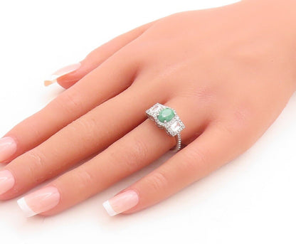 925 Sterling Silver Vintage Ring Real Emerald Inlay Topaz   Sz 7.5  RG30084