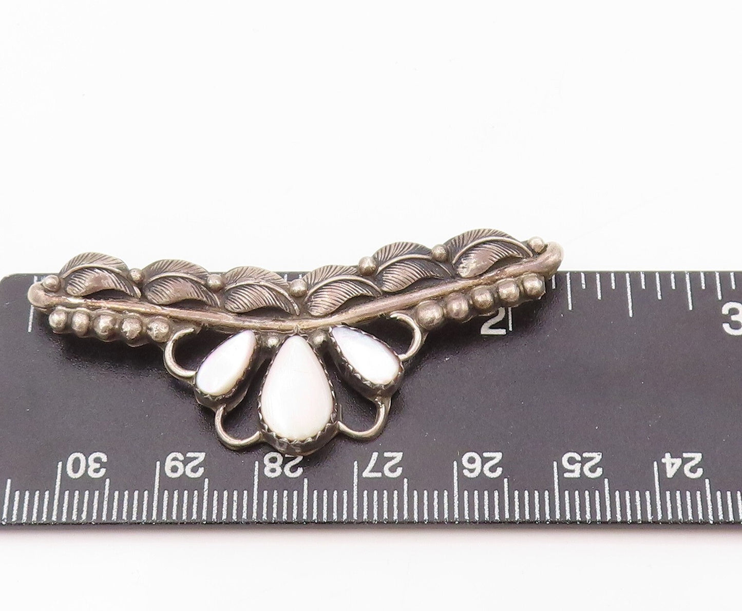 925 Sterling Silver Vintage Pendant Dark Tone Drop Shape Mother Of Pearl PT23894