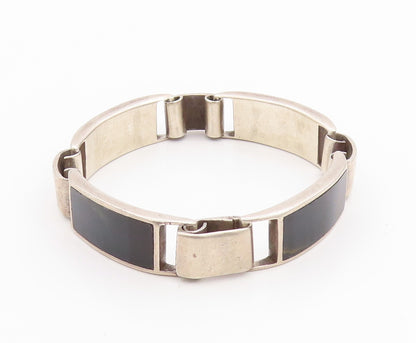 925 Sterling Silver Vintage Bracelet Designer Rectangle Onyx Inlay  BT11304