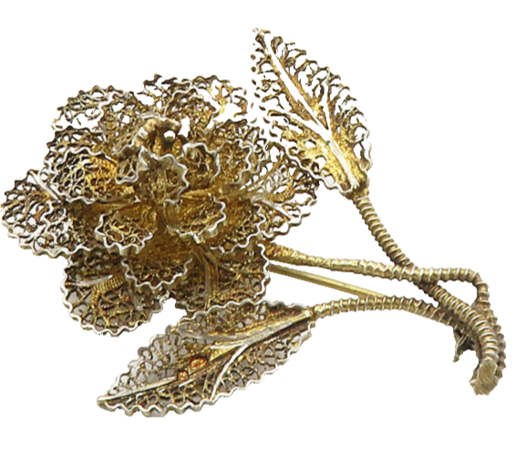 925 Sterling Silver  Vintage Shiny Filigree Flower Motif Brooch Pin  BP3791