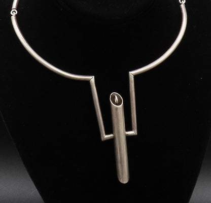 ALFRED KARRAM 925 Silver  Vintage Modernist Pole Detail Collar Necklace NE3964