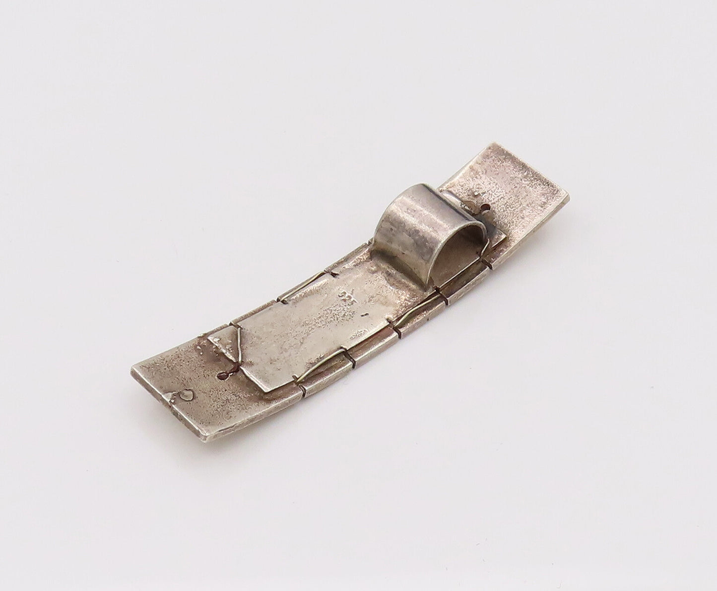 925 Sterling Silver  Vintage Modernist Rectangular Wired Plate Pendant PT22189