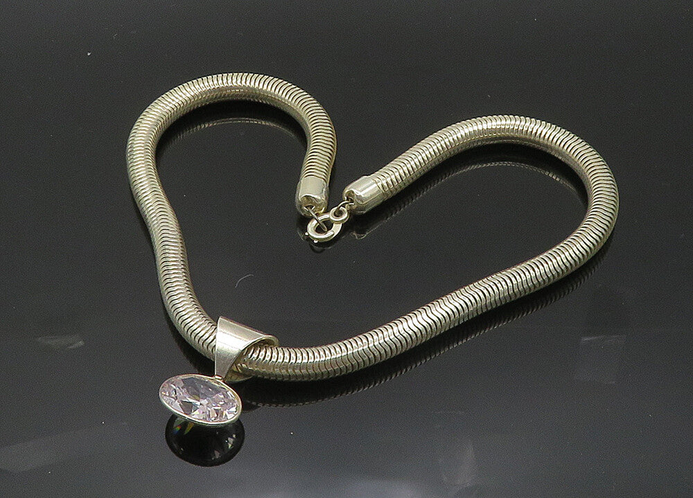 925 Sterling Silver  Vintage Shiny Cubic Zirconia Snake Chain Necklace  NE3375