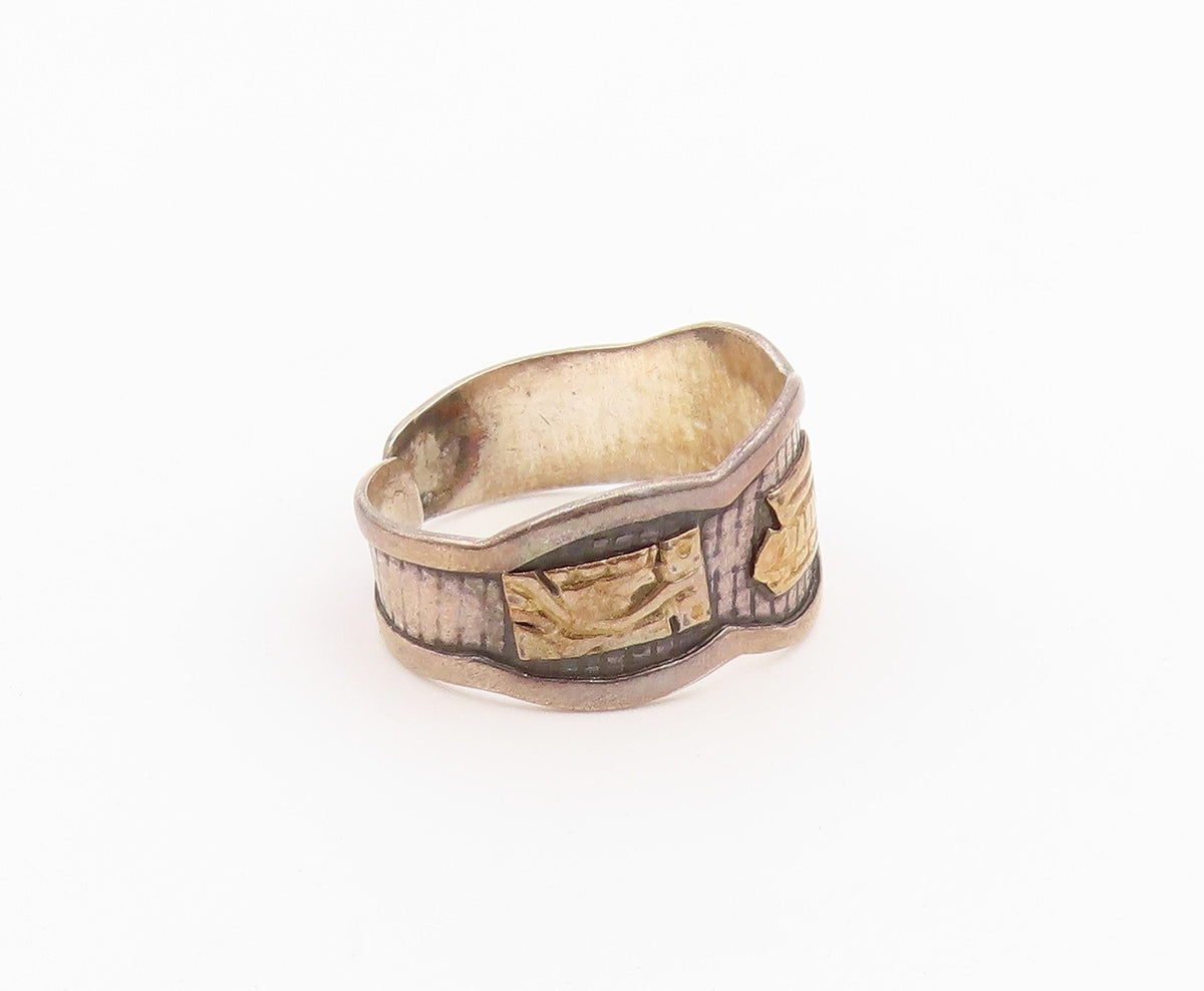 18k Gold & 925 Sterling Silver Vintage Ring Storyteller Band  Sz 7.5  RG36473