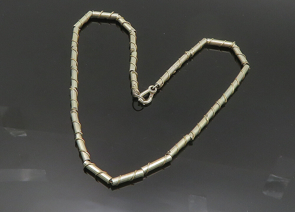925 Sterling Silver & 14K GOLD  Vintage Wrapped Bar Link Chain Necklace NE3343