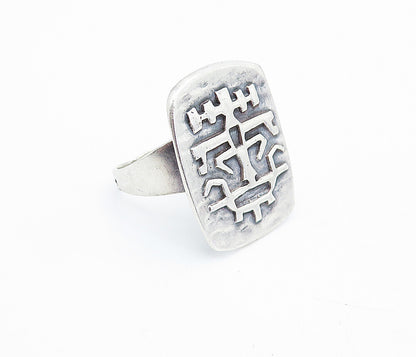 REYT 925 Sterling Silver  Vintage Raised Pattern Cocktail Ring Sz 7.5  RG4317