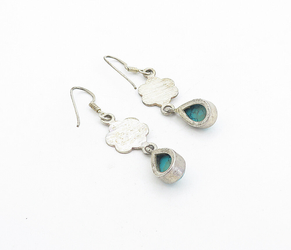925 Sterling Silver Vintage Tear Drop Flower Linked Dangle Earrings EG3697