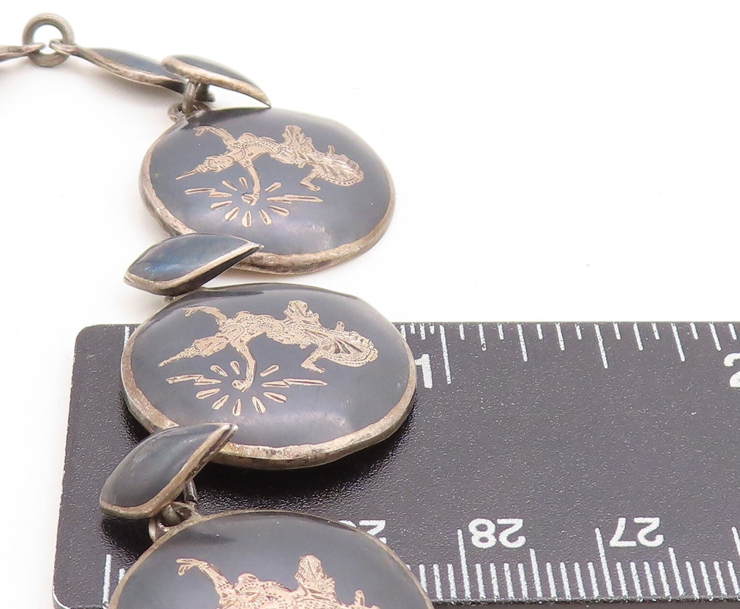 SIAM 925 Sterling Silver  Vintage Enamel Niello Dancer Chain Necklace  NE1379