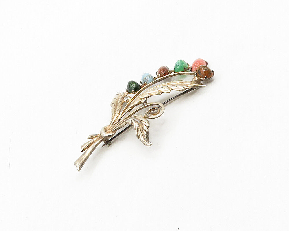 BB 925 Silver Vintage Goldstone Turquoise & Multi Stone Brooch Pin BP7068