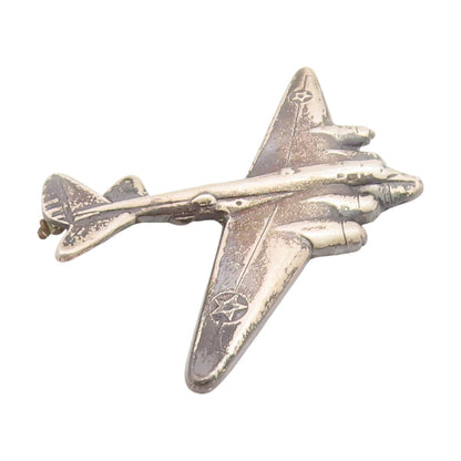 925 Sterling Silver Vintage Brooch Pin Carved Military Bomber Aircraft  BP12329