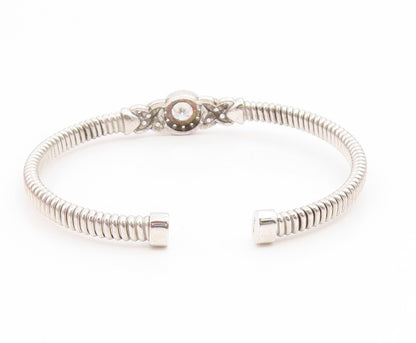 925 Sterling Silver Vintage Bracelet Elegant CZ Crossover Swirl Cuff  BT11887