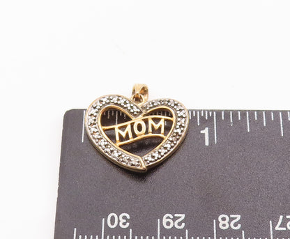 925 Sterling Silver Vintage Pendant Cutout CZ Beaded Heart Carved MOM  PT23066