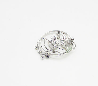 925 Sterling Silver  Vintage Topaz & Cubic Zirconia Floral Brooch Pin  BP1013