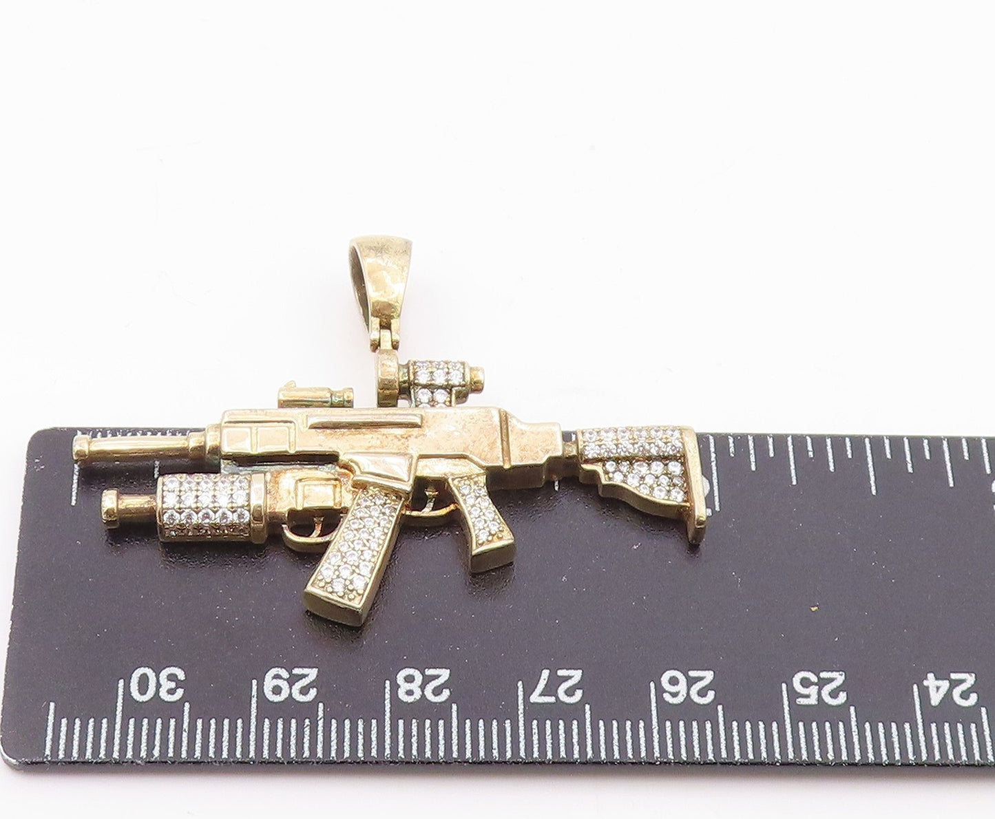 925 Sterling Silver  Vintage Shiny Cubic Zirconia Machine Gun Pendant  PT18421