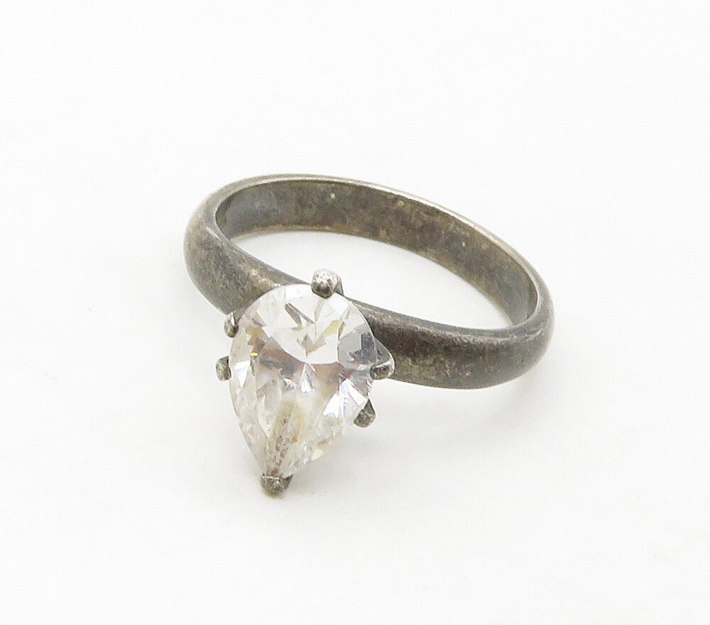 925 Sterling Silver  Vintage Cubic Zirconia Solitaire Ring Sz 8  RG16788