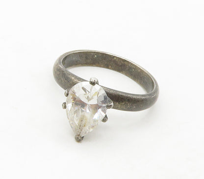 925 Sterling Silver  Vintage Cubic Zirconia Solitaire Ring Sz 8  RG16788