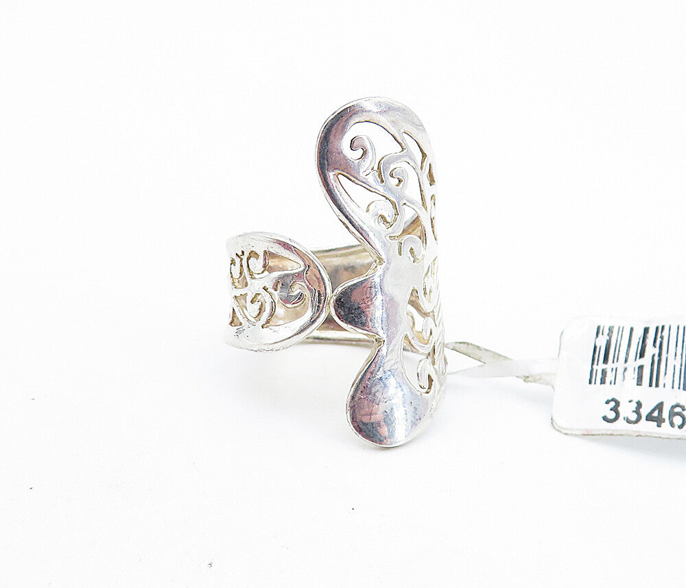 925 Sterling Silver Polished Swirl Floral Leaf Vine Bypass Ring Sz 6 RG6869