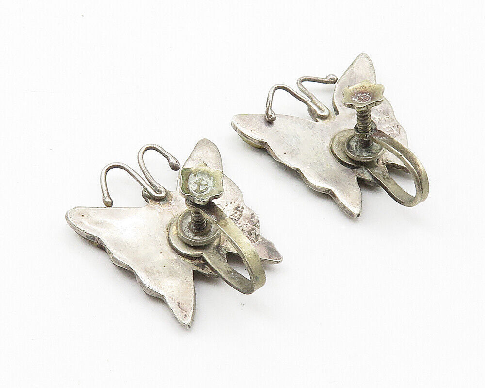 MEXICO 925 Silver  Vintage Abalone Butterfly Motif Non Pierce Earrings  EG5839