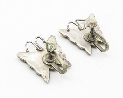 MEXICO 925 Silver  Vintage Abalone Butterfly Motif Non Pierce Earrings  EG5839