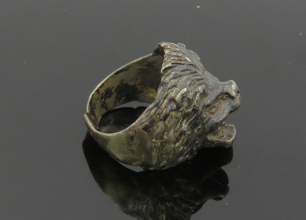 925 Sterling Silver  Vintage Oxidized Lion's Head Band Ring Sz 6.5  RG20219