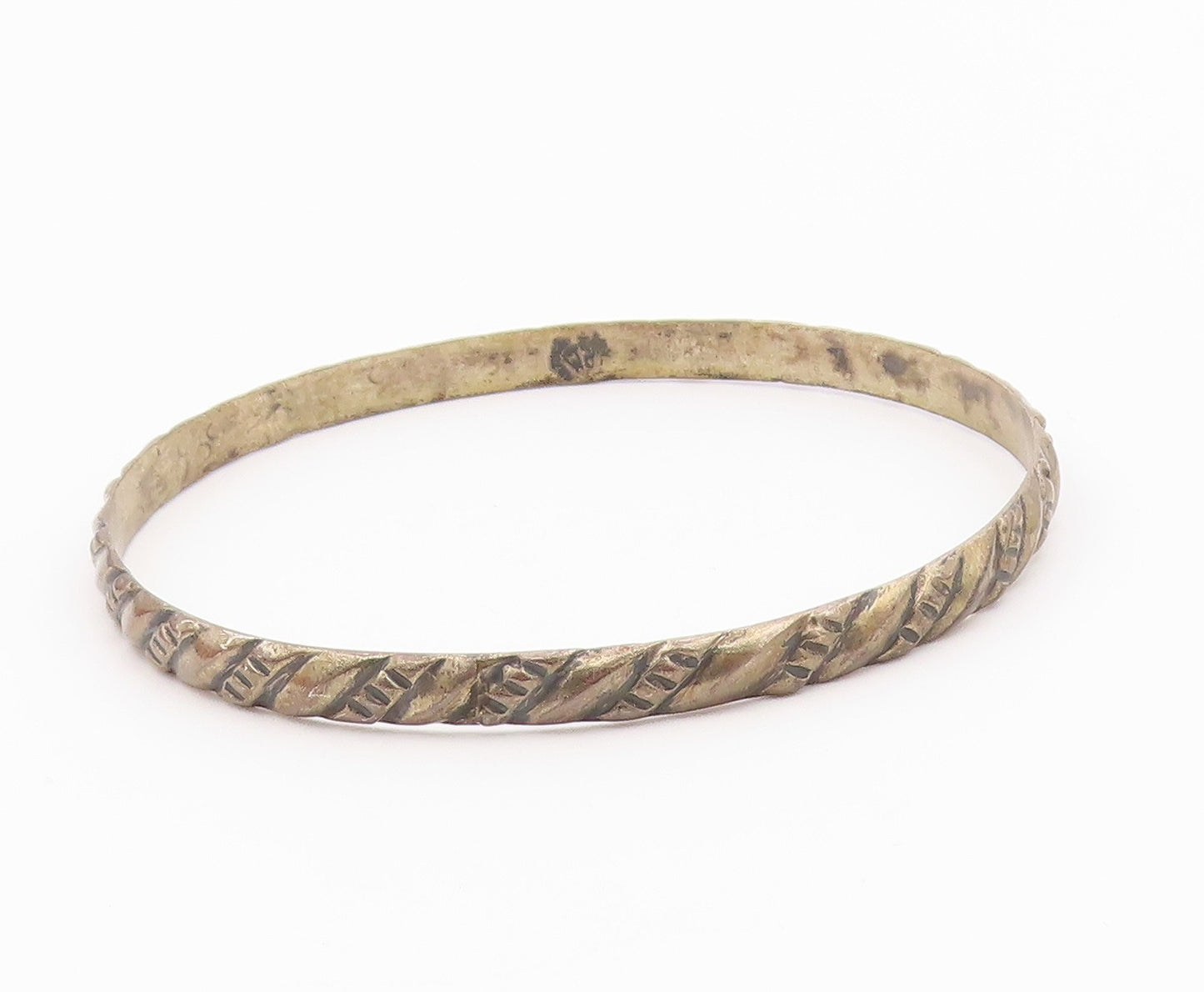 MEXICO 925 Silver  Vintage Dark Tone Slanted Design Bangle Bracelet  BT8221