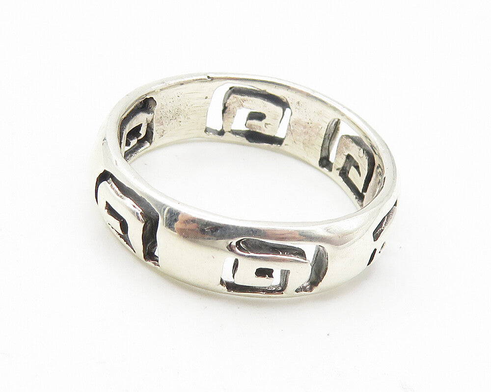 925 Sterling Silver  Vintage Shiny Cutout Greek Key Band Ring Sz 9  RG11250