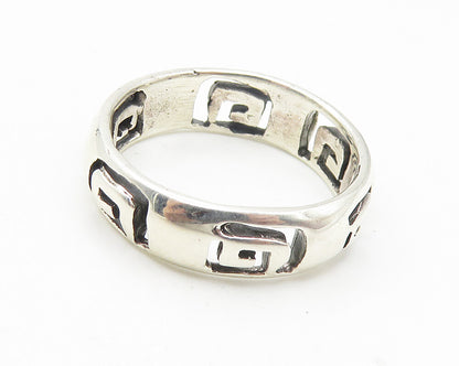 925 Sterling Silver  Vintage Shiny Cutout Greek Key Band Ring Sz 9  RG11250
