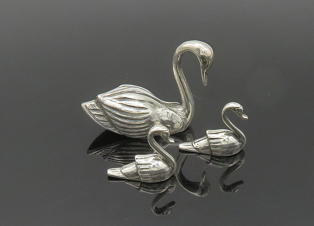 925 Sterling Silver  Vintage Shiny Mother Swan & Babies Trinket Set  TR2853