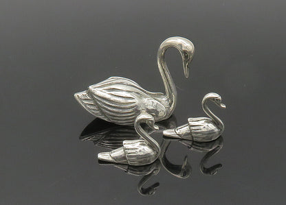 925 Sterling Silver  Vintage Shiny Mother Swan & Babies Trinket Set  TR2853