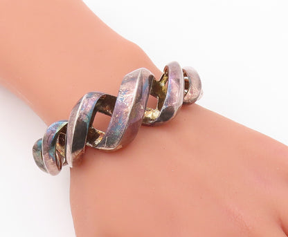 925 Sterling Silver Vintage Bracelet LONDON LINKS Double Helix Cuff  BT10825
