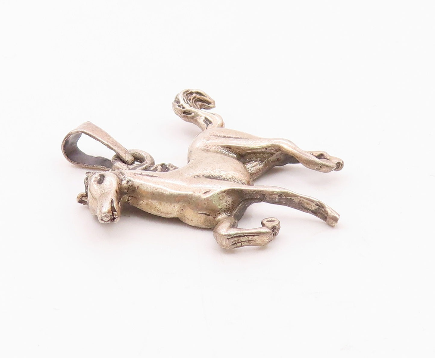 925 Sterling Silver  Vintage Carved Galloping Pony Pendant  PT20422